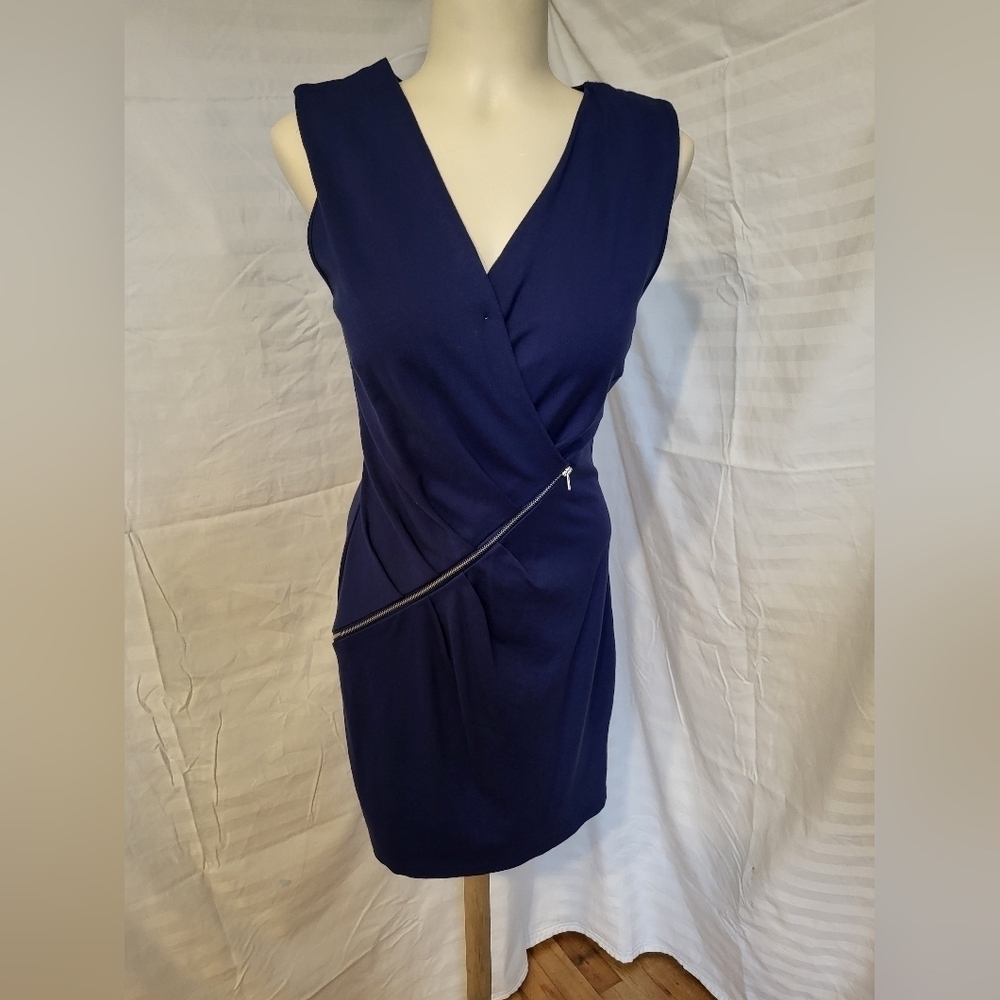 Elegant Navy Sleeveless Dress, Size Large